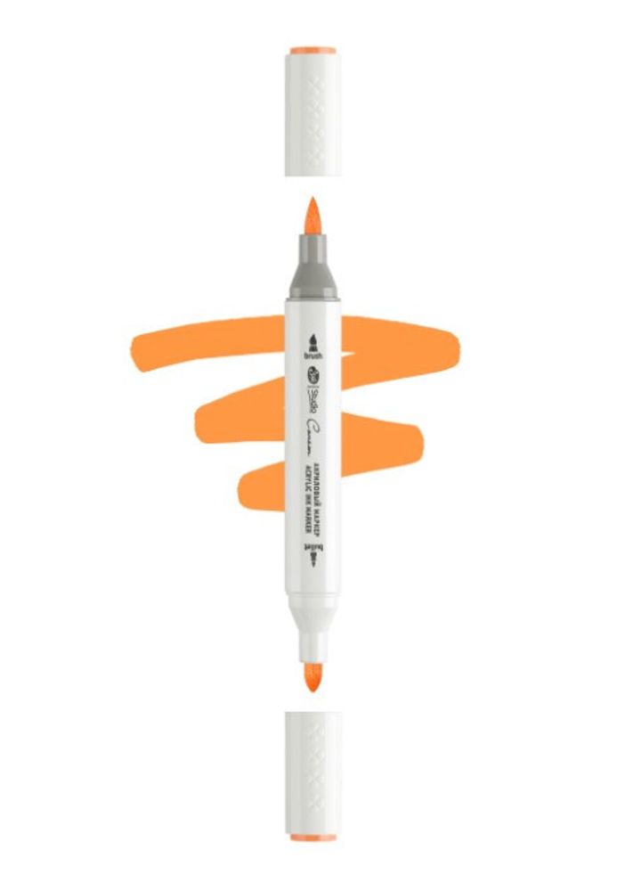 Маркер акриловый 2-х сторонний СОНЕТ кисть/пулевид. оранжевый