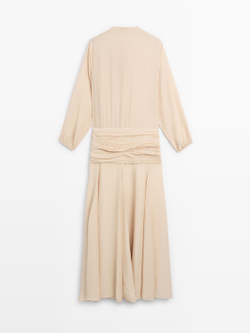 Massimo Dutti Длинное струящееся платье с оборками, цвет шампанского