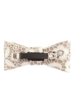 Бант-бабочка бежевый с белым гипюром