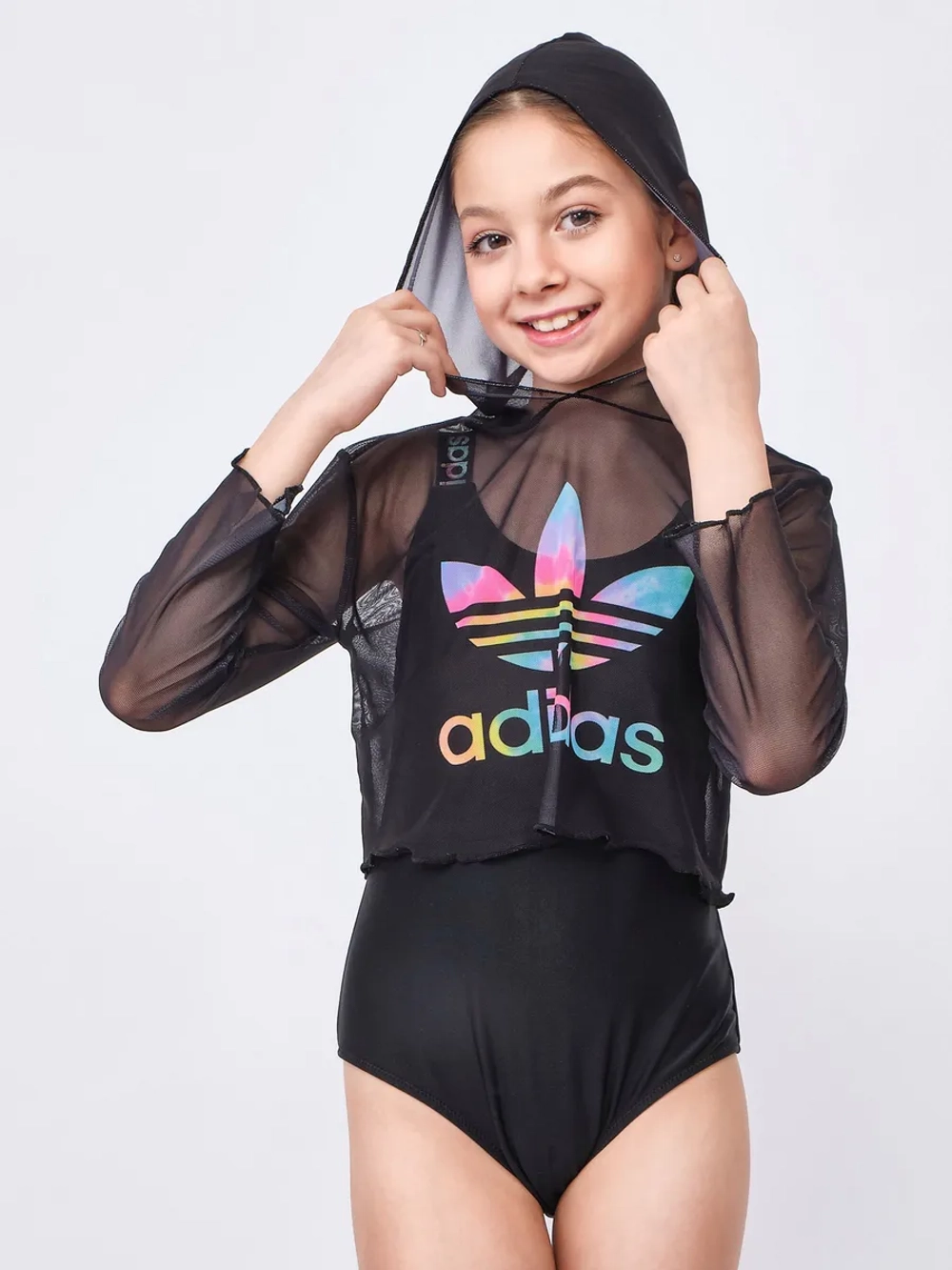 купальник слитный спортивный топ с капюшоном