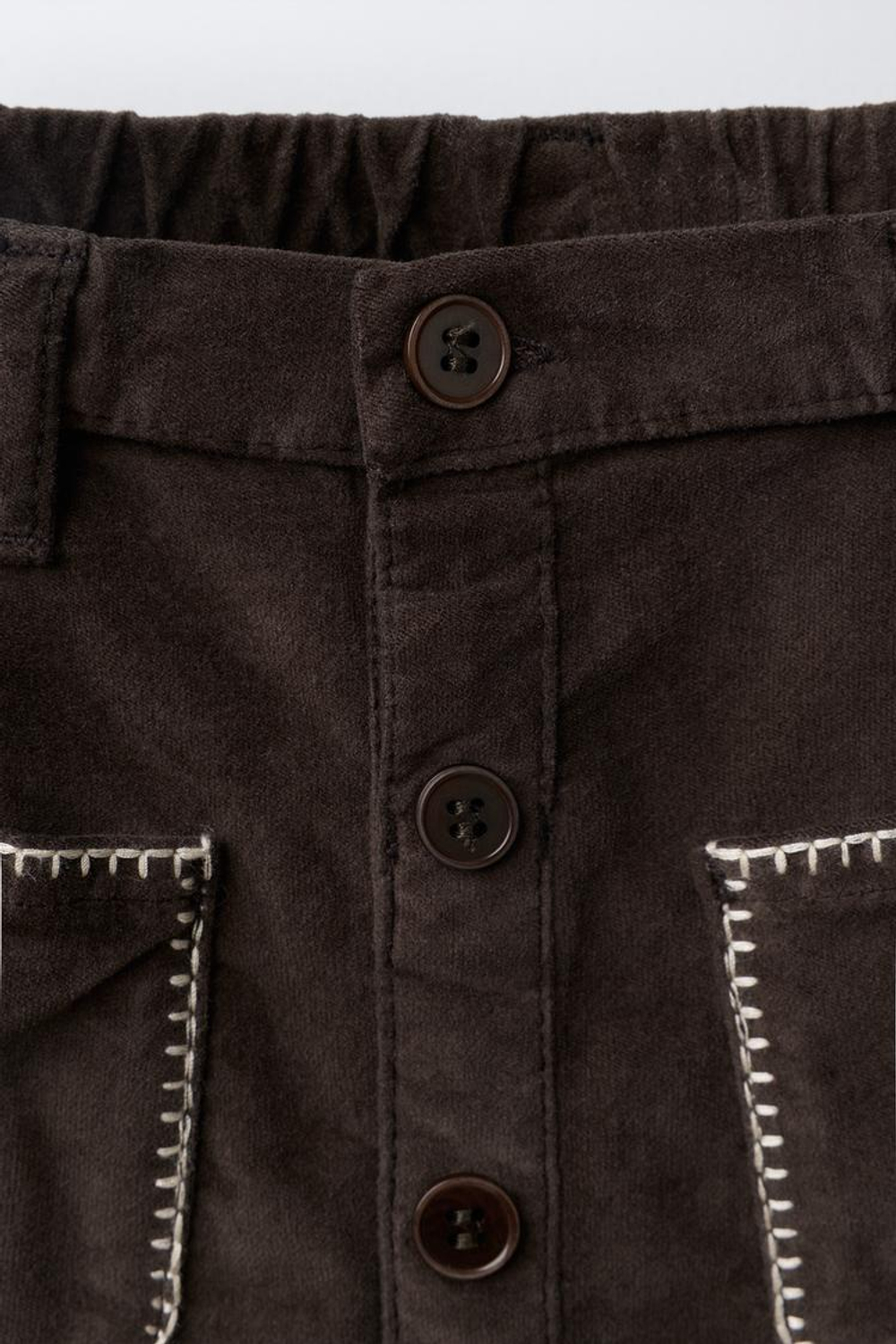 ZARA БАРХАТНАЯ ЮБКА С ПРОРЕЗНЫМИ КАРМАНАМИ, КОРИЧНЕВЫЙ