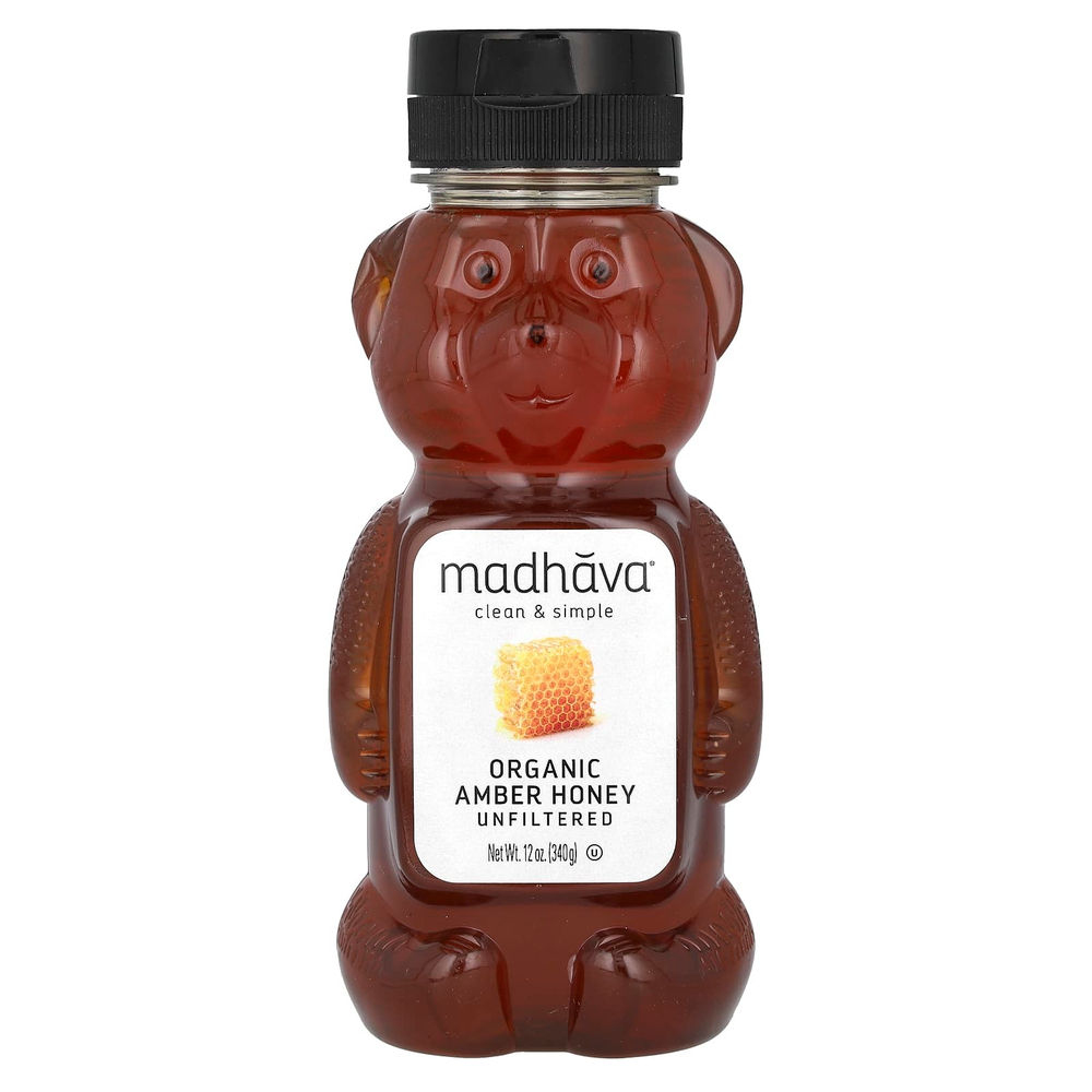 Madhava, Органический янтарный мед, нефильтрованный, 340 г (12 унций)