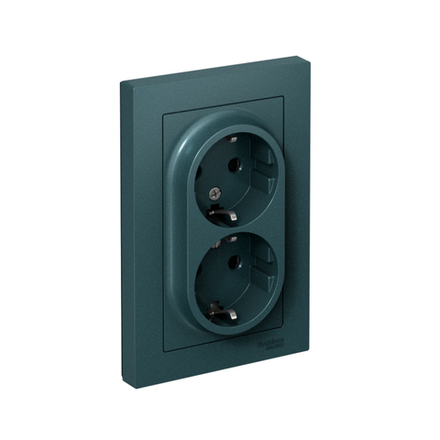 Розетка 2-м СП AtlasDesign 16А IP20 с заземл. защ. шторки в сборе изумруд SE ATN000826