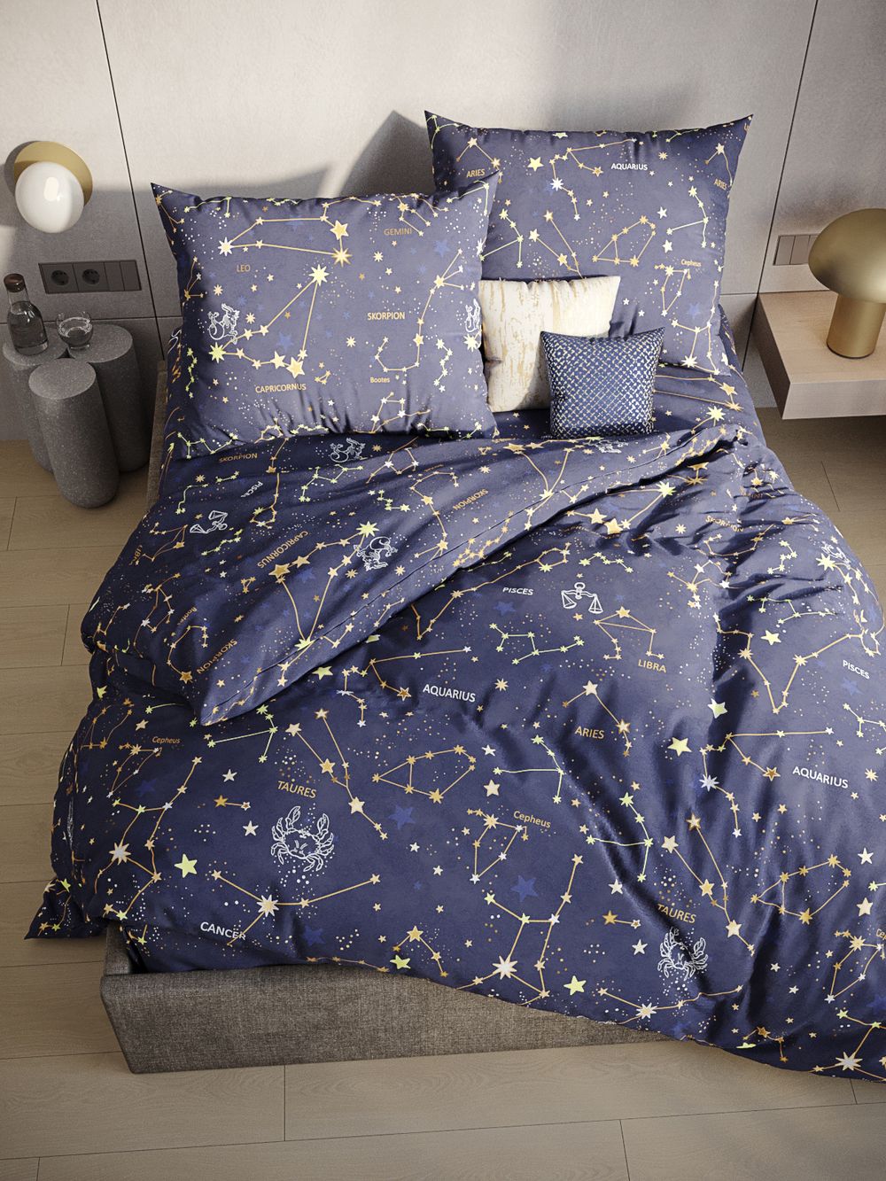 Простынь на резинке поплин Сказка "Созвездия" 160x200 см