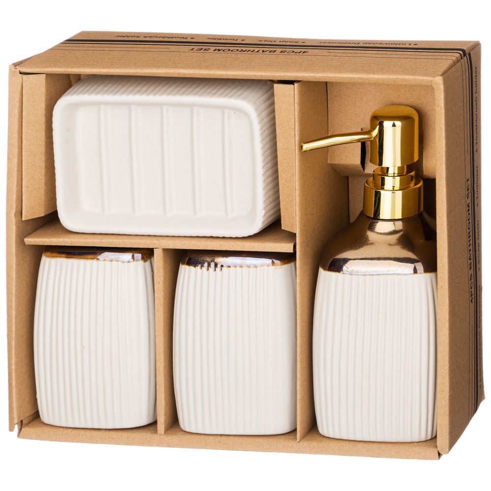 НАБОР ДЛЯ ВАННОЙ КОМНАТЫ 4 ПР. (КОР=12НАБ.) 400 МЛ 7,6*7,6*17СМ