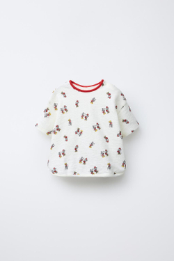 ZARA ФУТБОЛКА ИЗ РЕЛЬЕФНОЙ ТКАНИ С ПРИНТОМ MICKEY © AND MINNIE MOUSE © DISNEY, ЖЕЛТОВАТО-БЕЛЫЙ