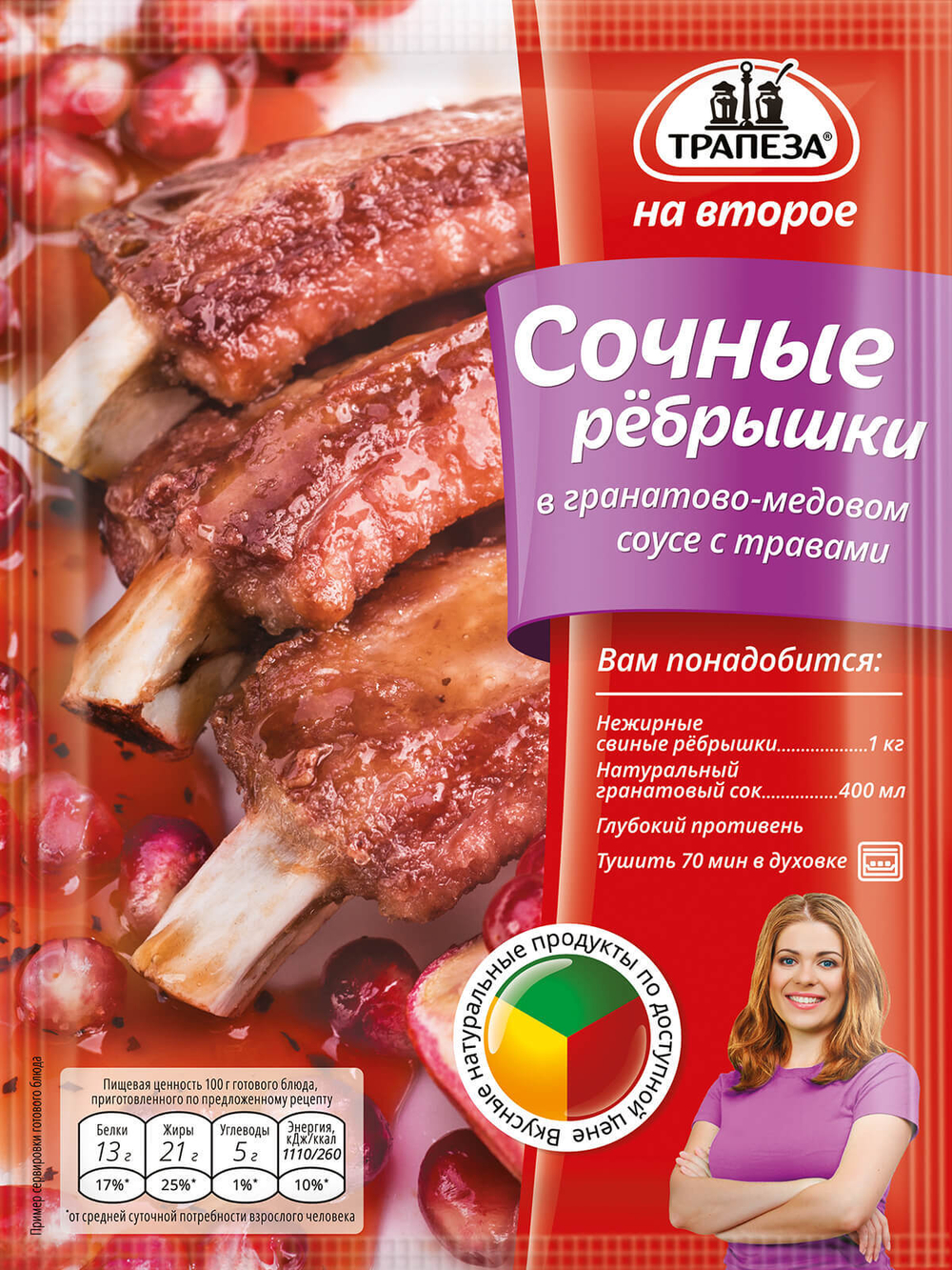 Сочные рёбрышки в гранатово-медовом соусе с травами «Трапеза На Второе»