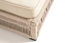 "Ривьера" шезлонг плетеный из роупа, каркас алюминий белый муар, роуп бежевый круглый, ткань бежевая 052