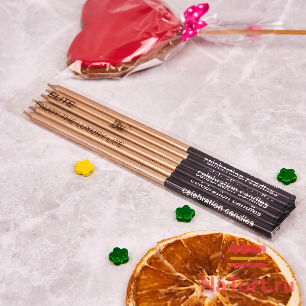 Набор свечей для торта «Престиж» (золотой металлик, 15 см) 6 шт