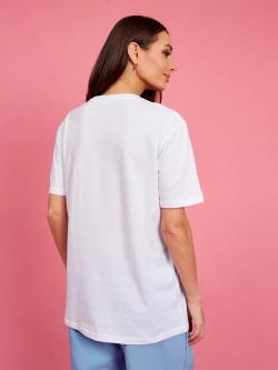 Футболка праздничная летняя белая оверсайз с цветами