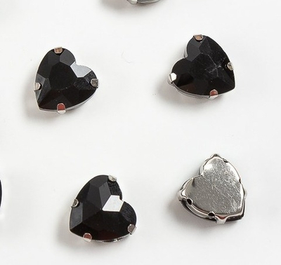 Стразы пришивные стекло в оправе "Сердечко", р. 12 мм, чёрный