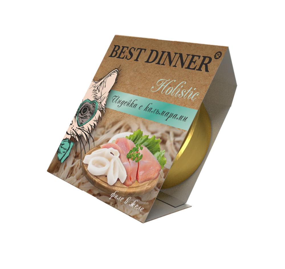 Влажный корм Best Dinner индейка с кальмаром в желе мясные волокна 75 г