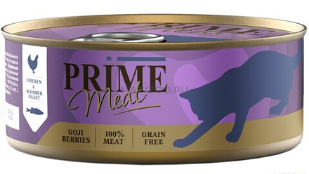 PRIME MEAT 100г ж/б Влажный корм для кошек Курица со скумбрией, филе в желе