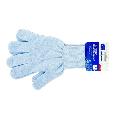 Перчатки трикотажные, акрил, цвет зенит, двойная манжета Сибртех