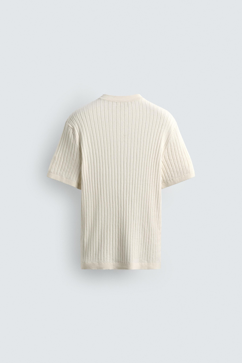 ZARA ФУТБОЛКА В РУБЧИК С ВОРОТНИКОМ ХЕНЛИ, ЭКРЮ