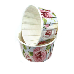 Формы бумажные с ламинацией «Маффин» 50х40 мм (Голубой с крупными розами) 100 шт