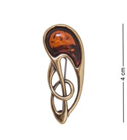 AM-4220 Брошь «Нотка Ветра» (латунь, янтарь)