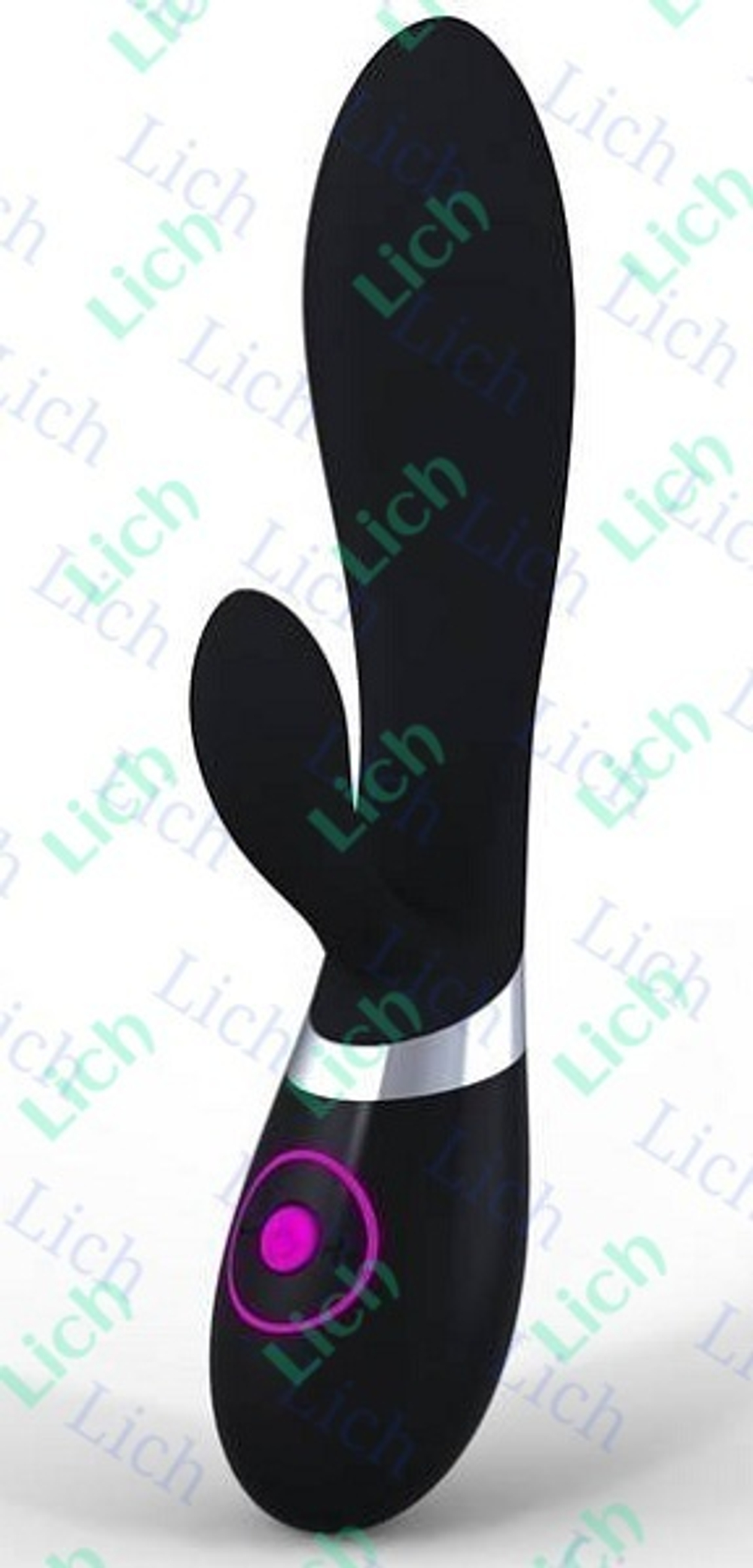 Чёрный вибратор Rabbit с клиторальным отростком