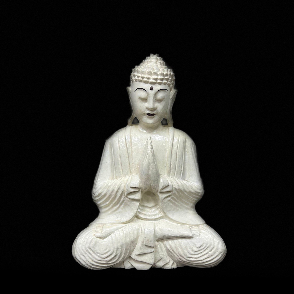 Статуэтка Будда в медитации, дерево суар, цвет белый, 25 x 13 x 31 см.
