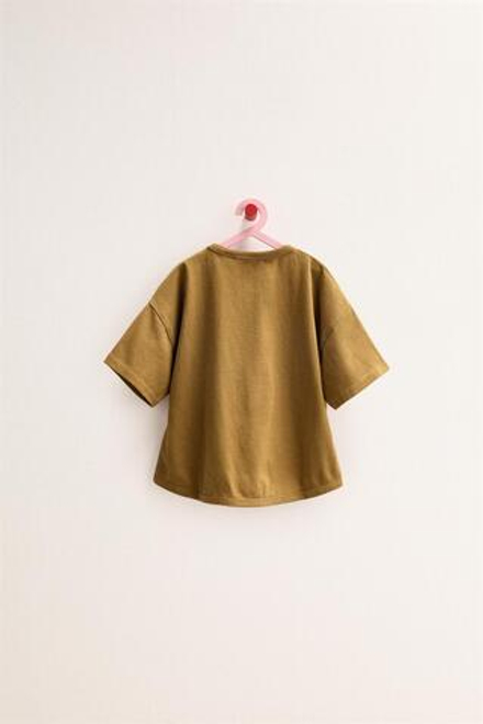 ZARA TIMELESS - ОДНОТОННАЯ ФУТБОЛКА ИЗ ХЛОПКА, ОЛИВКОВЫЙ