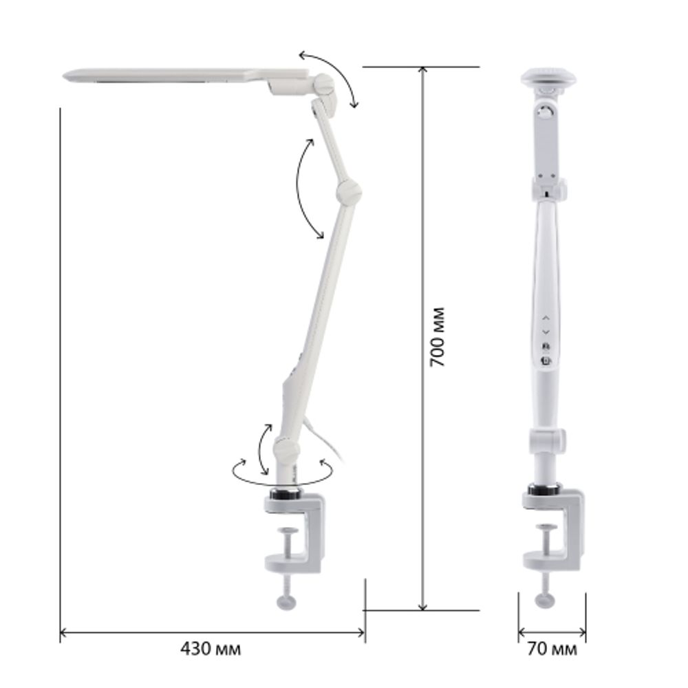 Настольный светильник ЭРА NLED-496-12W-W светодиодный на струбцине белый