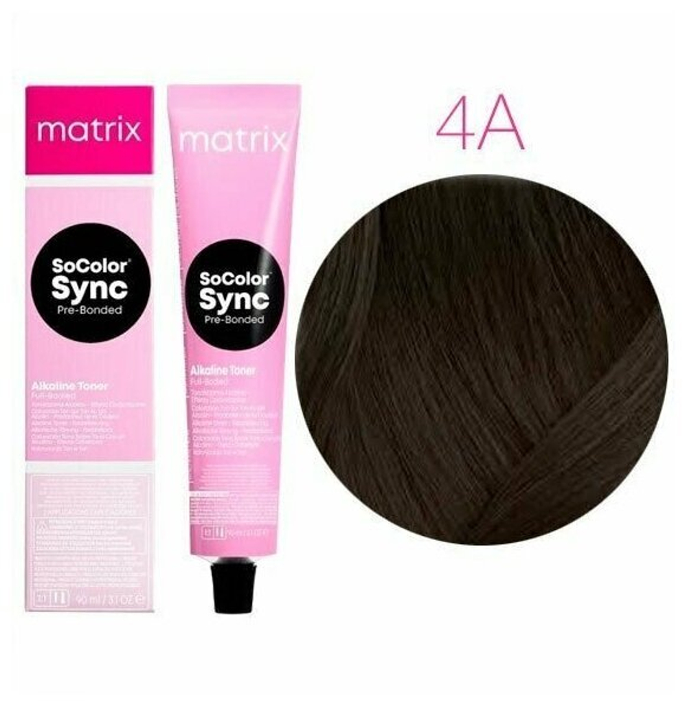 Matrix Краска для волос без аммиака SoColor Sync Pre-Bonded 4A Шатен пепельный 90 мл.