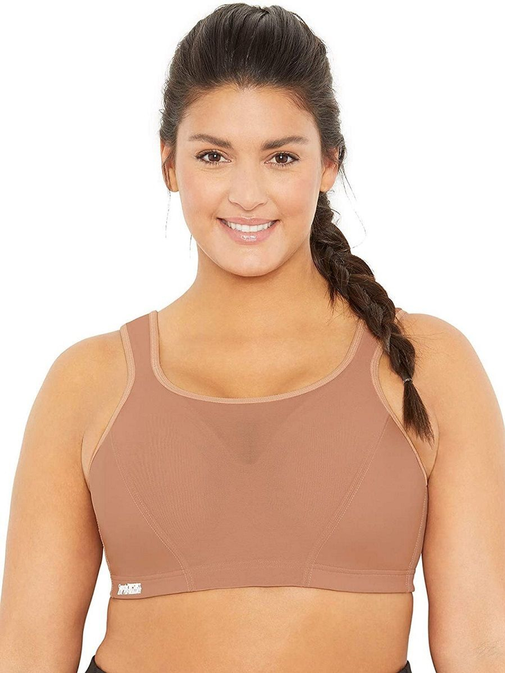 Спортивный бюстгальтер с контролем отскока и мягкой конструкцией каркасов (Размер: 75H) (Цвет: карамель (темно-бежевый))