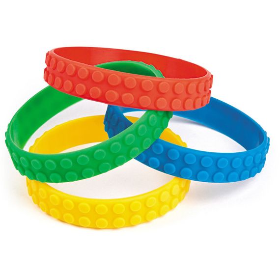 Colour Brick Block Rubber Bracelets - Pack of 4 - Party Bag Fillers
