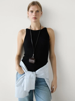 Massimo Dutti Трикотажный топ с вырезом «лодочка», черный