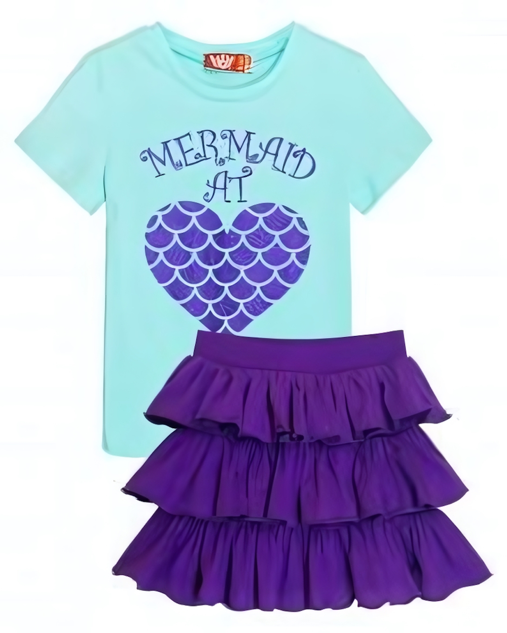 Комплект для девочки (футболка-юбка) р.128-64 мятный/фиолетовый, 1 шт.