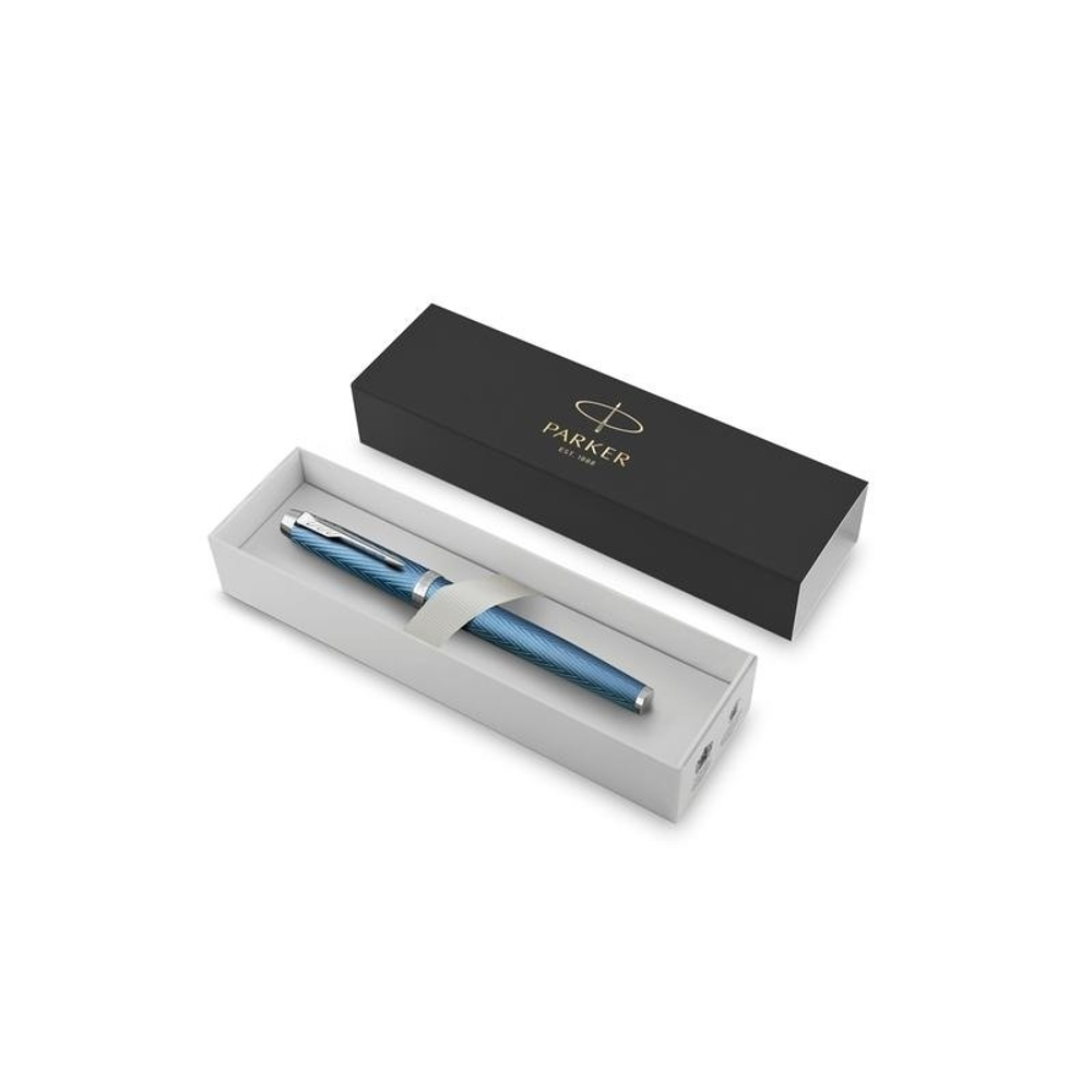 Ручка роллер Parker IM Premium T318  Blue Grey CT F черные чернила, в подарочной коробке
