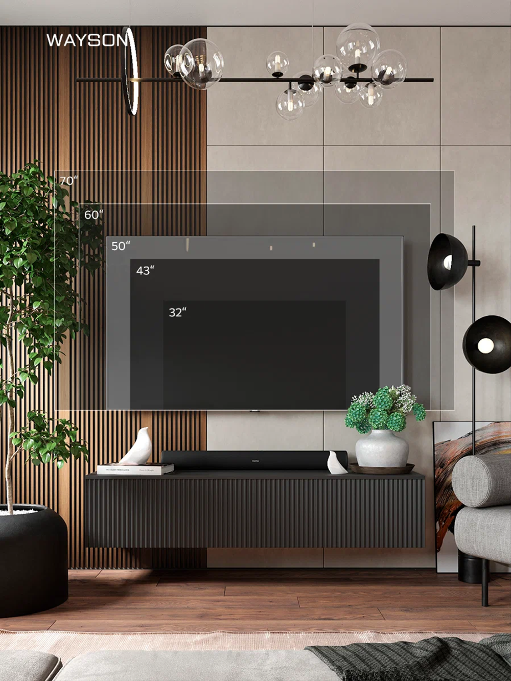 Тумба под телевизор, консоль под телевизор, графит, Wayson,150х32х38