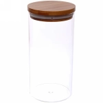 Банка для продуктов стеклянная 1300 мл «Хай-Тек» с бамбуковой крышкой 10*24см