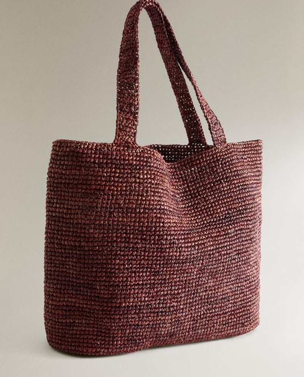 ZARA HOME СУМКА-ТОУТ ИЗ РАФИИ, БУРГУНДИ