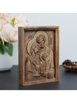 Святое семейство икона деревянная резная, ясень (1)