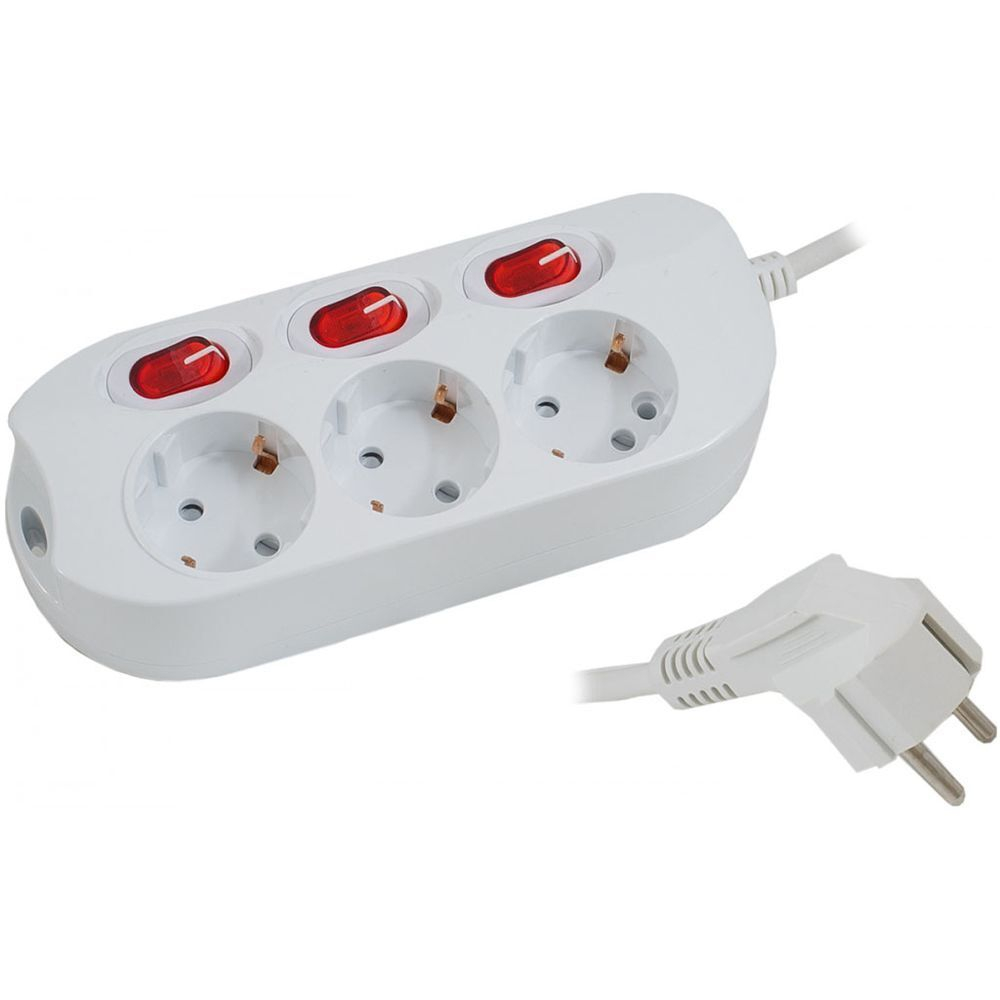 Удлинитель бытовой 3 гн, 1.5 м, 3х1 мм2, с/з, выкл, с индивидуальными кнопками, Старт, S 3x1-ZDIV