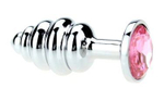 Фигурная анальная пробка с розовым стразом - 7,6 см. (Цвет: розовый)
