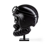 Бородатый череп в мотошлеме, фигурка для декора интерьера, арт-объект, коллекционный предмет, 3D печать, черный 12 см.