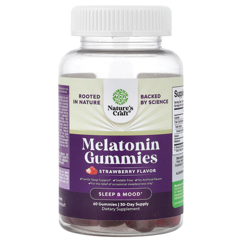 Nature's Craft, жевательные таблетки с мелатонином, со вкусом клубники, 60 жевательных таблеток