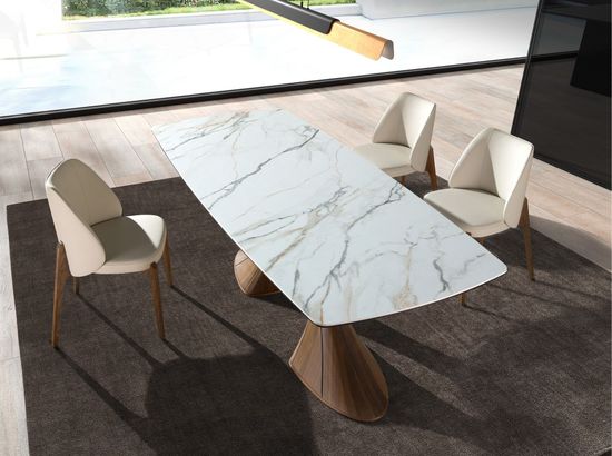 Обеденный стол 1174 овальный с мраморной керамикой и орехом