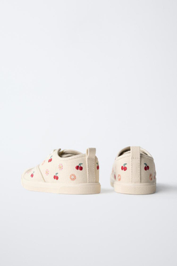 ZARA КЕДЫ ХЛОПКОВЫЕ С ВЫШИВКОЙ, ЭКРЮ