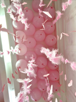 Облако шаров под потолок с перьями и сердечками