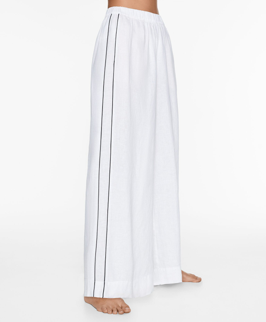OYSHO Широкие брюки прямого кроя из 100% льна с окантовкой, белый