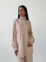 Костюм трикотажный Palandya 6627 светло-бежевый из кофты с высоким горлом и кюлот на резинке со шнуровкой купить