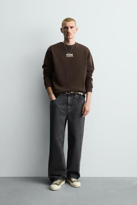 ZARA ТОЛСТОВКА С ПРИНТОМ PIZZERIA LA MONTECARLO, КОРИЧНЕВЫЙ