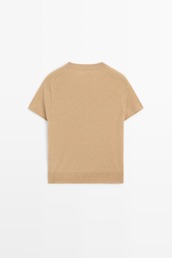 Massimo Dutti Свитер из 100% кашемира с короткими рукавами, цвет верблюжьей шерсти
