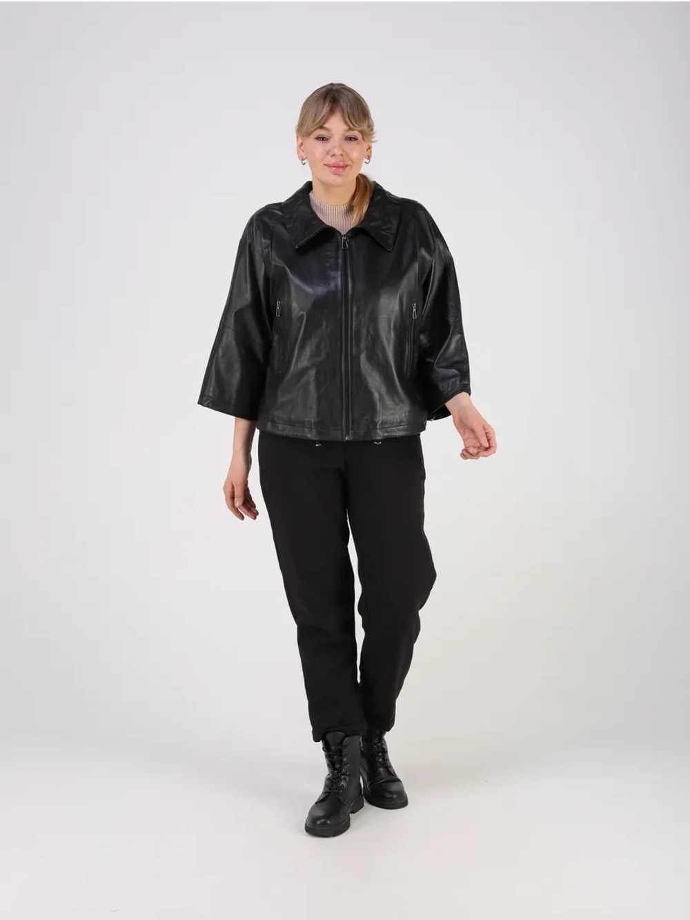 Кожаная куртка демисезонная натуральная оверсайз