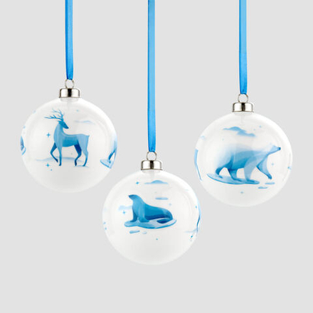 Набор из 3 елочных шаров Farforite «Мишки на севере» в подарочной коробке