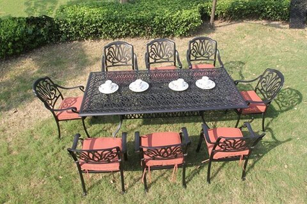 Литой стол из алюминия на 8 персон, античная бронза