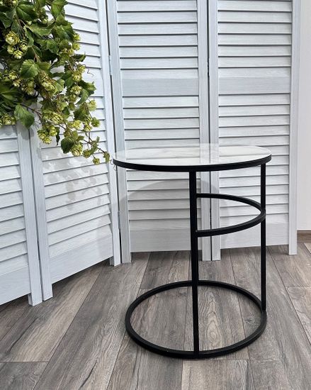 Журнальный столик Френсис белый мрамор, стекло/ черный